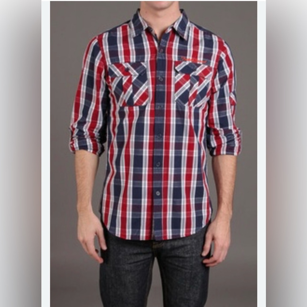 Triple Five Soul- button up shirt-Sz XL-plaid collared Y2K-Short sleeve-EUC​